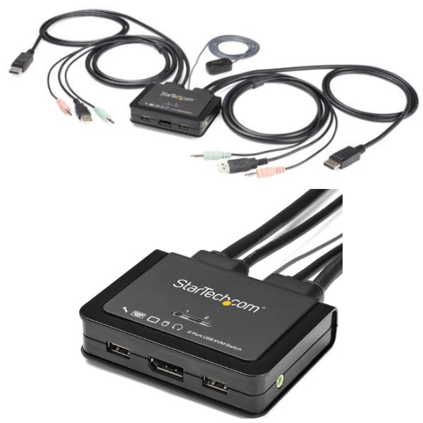 StarTech ケーブル一体型 2ポートUSB DisplayPort KVMスイッチ 4K/60Hz対応CPU切替器 1.5mケーブル長 3.5mmオーディオ SV211DPUA4K