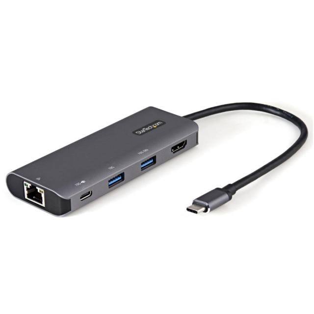 StarTech マルチポートアダプター/USB-C接続/シングルモニター/4K30Hz HDMI/100W USB PDパススルー/1x USB-C + 2x USB-A/イーサネット/25cm 一体型ケーブル/各種OS対応/スペースグレー/Type C ドッキングステーション/多機能 ハブ DKT31CHPDL
