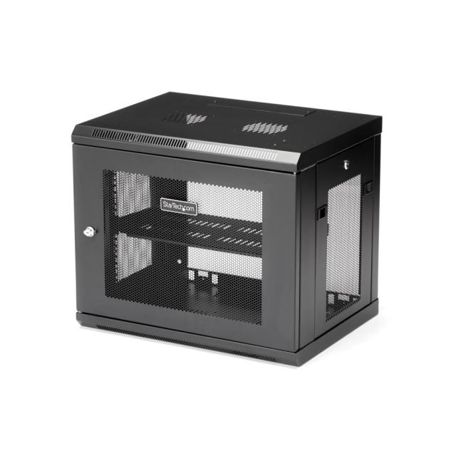 StarTech サーバーラック/ウォールマウントキャビネット/9U/2ポスト/19インチ/取付奥行37cm/積載重量90kg/メッシュパネル/棚板 鍵付き/EIA/ECA-310-E IT準拠/ネットワーク機器収納用 データセンターラック RK9WALM