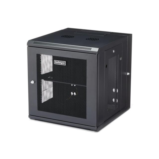 StarTech サーバーラック/ウォールマウントキャビネット/12U/4ポスト/19インチ/取付奥行6cm〜50cm/積載重量90kg/メッシュパネル/180度ヒンジ/棚板 鍵付き/EIA/ECA-310-E IT準拠/ネットワーク機器収納用 データセンターラック RK1224WALHM