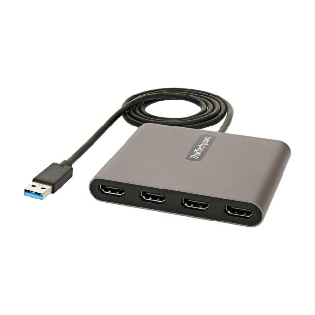 StarTech USB 3.0-4x HDMI変換アダプター/4画面 マルチディスプレイ/1920x1200(1080p)/マルチモニター対応/USB Type-A接続/Windowsのみ/スペースグレー/USB-HDMI モニター 変換コネクター/ディスプレイ コンバーター USB32HD4