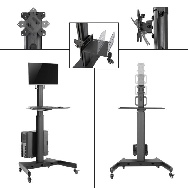 StarTech 移動式PCモニタースタンド/VESAマウントアダプタ、CPUホルダー、キーボードトレイ搭載/ワークステーションモバイルカート/高さ調節機能付き/キャスター付きメディカルパソコンラック WKSTNCART