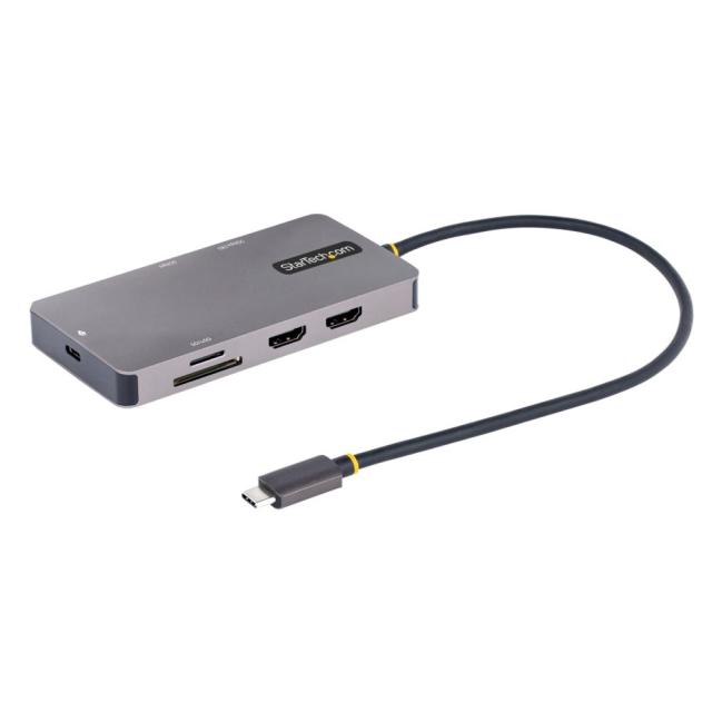 StarTech マルチポートアダプター/USB Type-C接続/デュアルモニター/4K60Hz HDMI/100W USB PD/2x USB-Aハブ(5Gbps)/GbE/SD & MicroSDカードリーダー/各種OS対応/30cmケーブル/タイプC変換多機能ハブ 120B-USBC-MULTIPORT