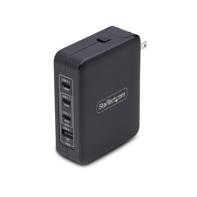 StarTech USB充電器/4ポート(3 USB-C +1 USB-A)/最大140W/PD 3.1対応/GaN採用/海外対応プラグ付属/急速充電 Type-C AC電源アダプター/MacBook、Dell XPS、Inspiron対応 3114GCU-WALL-CHARGER