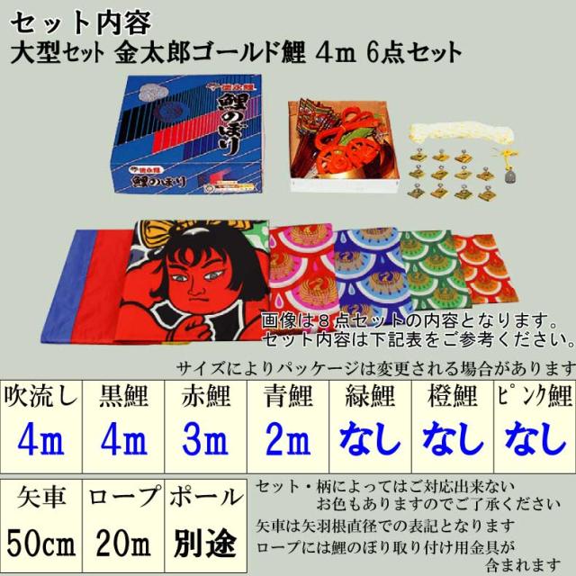 鯉のぼり 大きい こいのぼり おしゃれ お洒落 庭 屋外 大型セット 金太郎ゴールド鯉 4ｍ 6点セット オシャレ_2