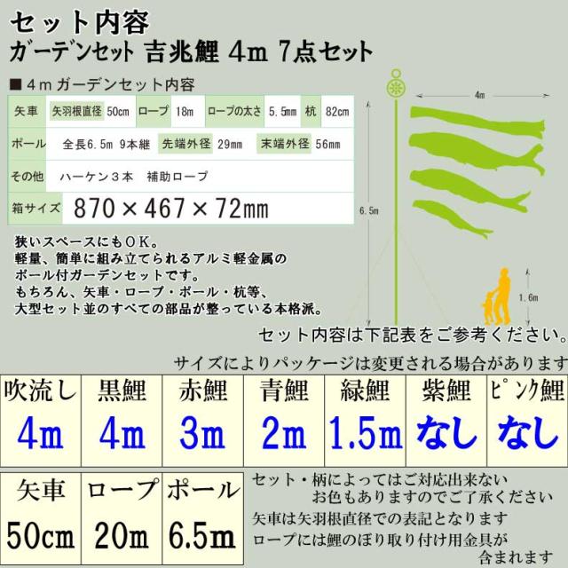 鯉のぼり こいのぼり おしゃれ お洒落 庭 屋外 ポール付 カ゛ーデンセット 吉兆鯉 4ｍ 7点セット オシャレ_2