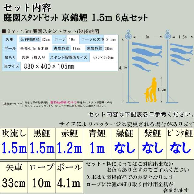 鯉のぼり こいのぼり おしゃれ お洒落 庭 屋外 ポールスタンド付き 庭園スタンドセット 京錦鯉 1.5ｍ 6点セット オシャレ_2