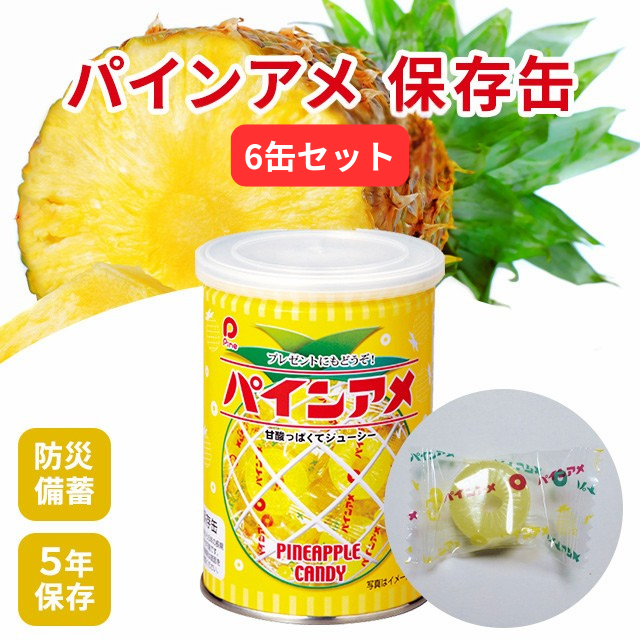 パイン飴 パインアメ パインアメ缶 6缶セット 保存缶 防災食 缶入り 非常食 防災食品 備蓄品 備蓄食 保存食 お菓子 備蓄 長期保存