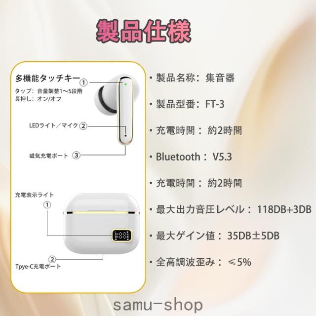 集音器 ワイヤレス イヤホン型 高齢者 若者 長時間使用 高速充電式 補聴器 集音器 ワイヤレス イヤホン型 高齢者若者向け 長時間使用 高速