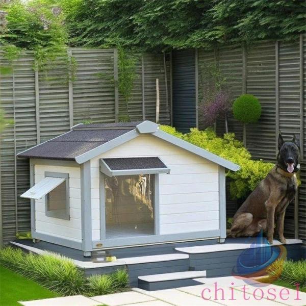 犬小屋 屋外用 木製キャビンスタイル 犬小屋シェルター 開閉可能な屋根 取り外し可能な底ゾンチー窓 カーテン 足カバー付き 小型犬と中型犬用 使いやすい 59,393円