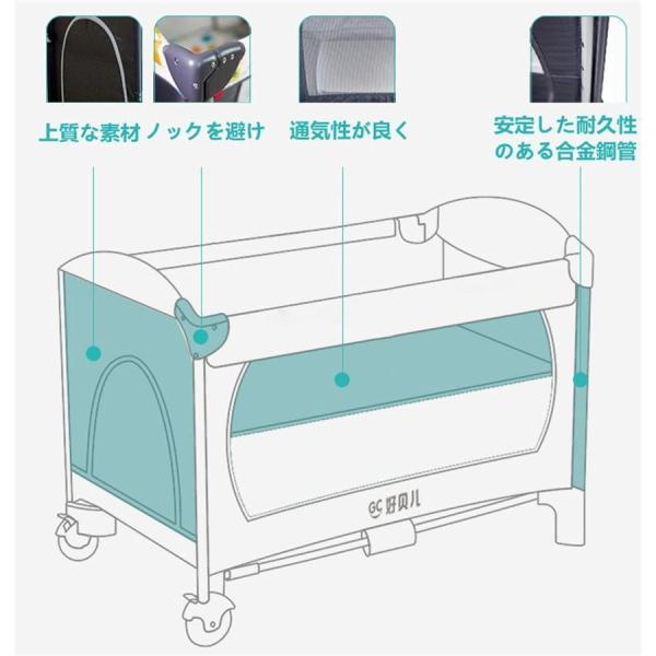 プレイヤード ベビーベッド 折りたたみ 添い寝ベッド キャスター付き Welina おむつ交換台付き 多機能ベビーサークル マットレス付 キャリーバッグ付_3
