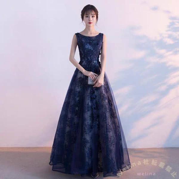 花柄パーティードレス ロング丈 結婚式 二次会 演奏会 お呼ばれ Welina 上品 大人 袖なし マキシワンピース ステージ衣装 卒業式にも