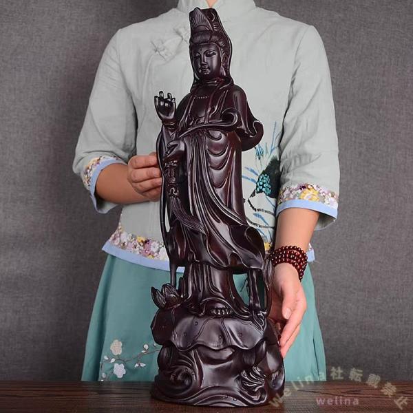 木彫仏像 観音菩薩像 黒檀木 高さ30cm Welina 精密細工 仏教美術 置物 祈り インテリア 供養 仏壇 飾り 工芸品 7,371円