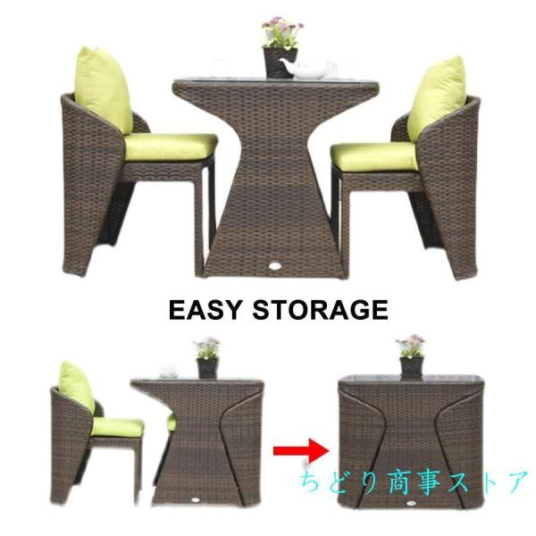 ラタン調ガーデンテーブルセット 3点 防水 屋外パティオ Welina 籐椅子2脚＋強化ガラステーブル 軽量 折りたたみ式 ベランダにも_1