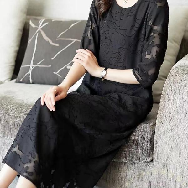 フォーマルドレス 50代向け 結婚式ワンピース 袖あり Welina ミセス/シニア対応 ロング丈 大きいサイズ 親族/パーティーに上品