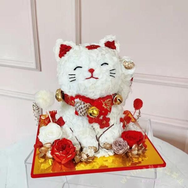 プリザーブドフラワー 招き猫アレンジ 開店祝い 猫好きギフト Welina かわいい置物風 お祝い花 長持ち おしゃれプレゼント 店舗飾りにも