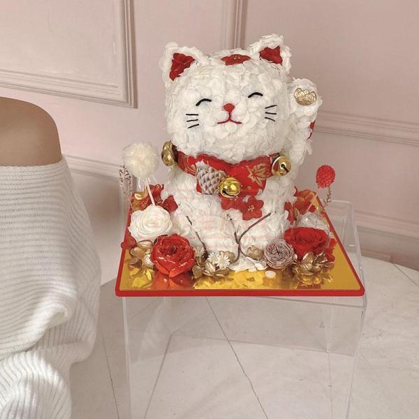 プリザーブドフラワー 招き猫アレンジ 開店祝い 猫好きギフト Welina かわいい置物風 お祝い花 長持ち おしゃれプレゼント 店舗飾りにも