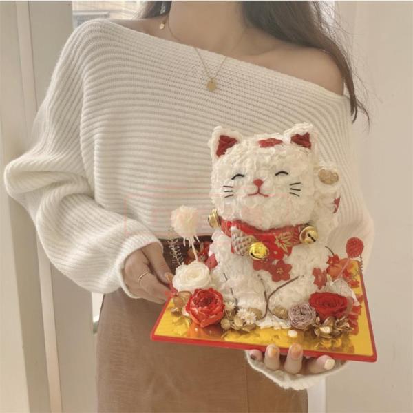 プリザーブドフラワー 招き猫アレンジ 開店祝い 猫好きギフト Welina かわいい置物風 お祝い花 長持ち おしゃれプレゼント 店舗飾りにも