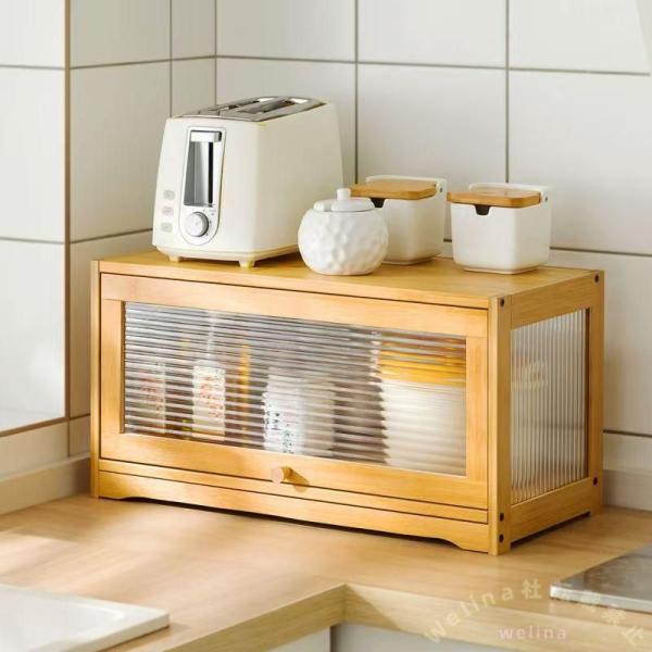 上置き食器棚 幅42/52cm 扉付きロータイプ収納 Welina（株） 木製スリムでキッチン整理に コンパクトシェルフ ガラス扉で見せる収納