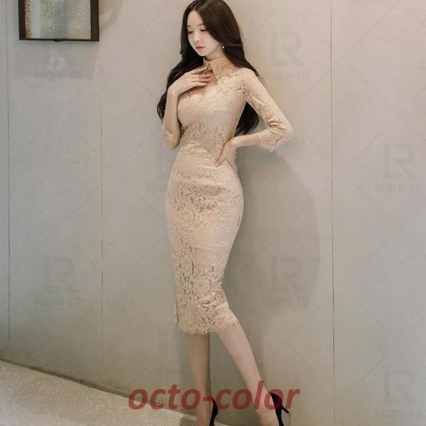キャバドレス 膝丈ワンピース 七分袖 韓国風 パーティードレス Welina（株） 結婚式二次会謝恩会に 安いのにきれいめ お呼ばれコーデに