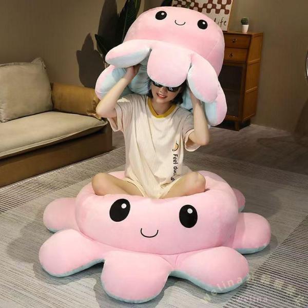 ぬいぐるみ タコ 特大130cm リバーシブル 両面表情 Welina 怒る顔/笑い顔 おもしろ抱き枕 癒し お昼寝クッション プレゼント ギフト 7,595円
