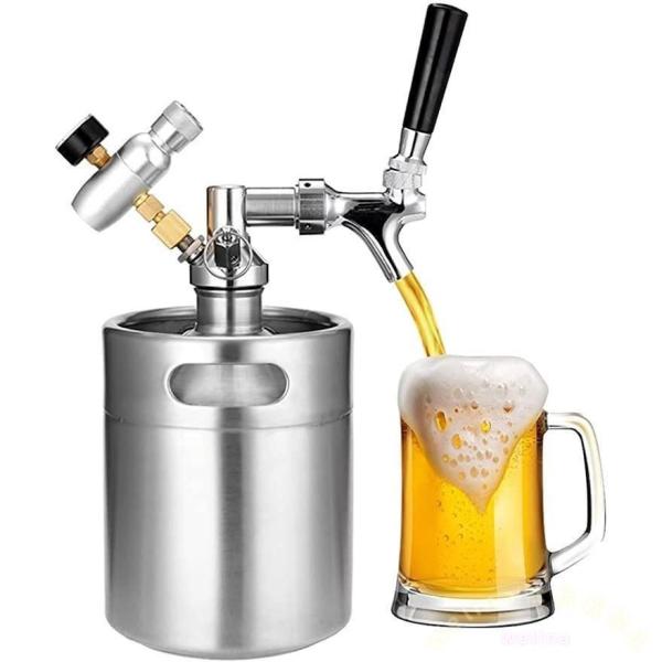 ビール樽 2L ステンレス ミニ樽 加圧ビールサーバー Welina 調整可能タップ蛇口 ディスペンサーシステム 家庭用/アウトドアに