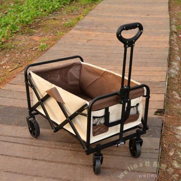 アウトドアワゴン 折りたたみ テーブル天板付き 耐荷重100kg Welina 幅広タイヤ ハンドル調節 多用途キャリーワゴン キャンプ運搬に