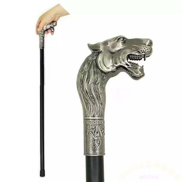 ライオンヘッド杖 おしゃれステッキ シルバー/ブロンズ風 Welina 高級感ヴィンテージ レトロな一本杖 男性女性のウォーキングスティックに