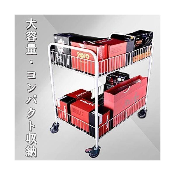 折りたたみ大型ワゴン 2段バスケット キャスター付き Welina 店舗用 業務用 商品陳列 陳列棚 収納カート ホワイト 移動ラクラク_1