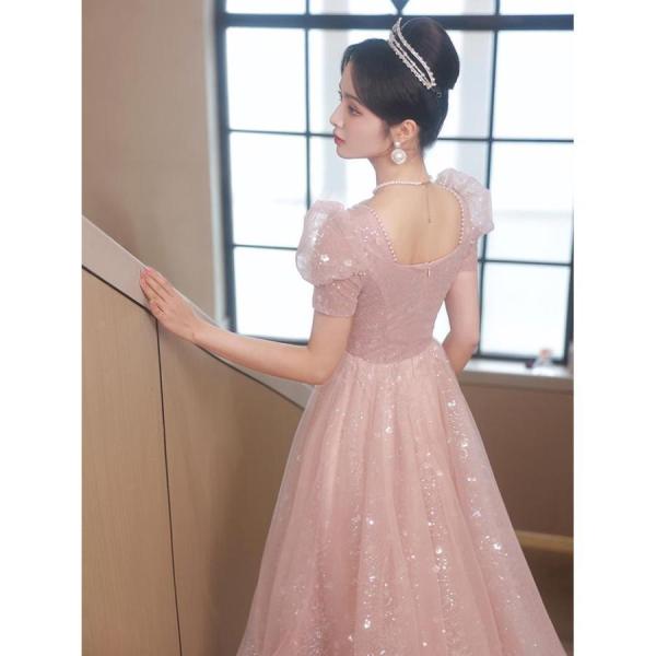 発表会ドレス ロング ピンク きらきら ボリューム袖 Welina（株） 演奏会/結婚式/二次会に プリンセス風で大人可愛い 20代30代向け