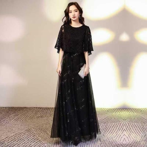 ロングドレス 袖あり キラキラ 大きいサイズ フォーマル Welina 発表会/成人式/結婚式/二次会に 花嫁にも 体型カバーで上品