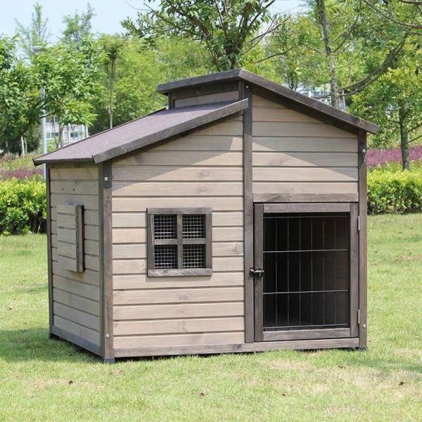 無垢材犬小屋 屋外木製ドッグハウス 大型犬対応 防水仕様 Welina 風雨に強い 木造でおしゃれ 庭先設置に しっかり休めるペット小屋