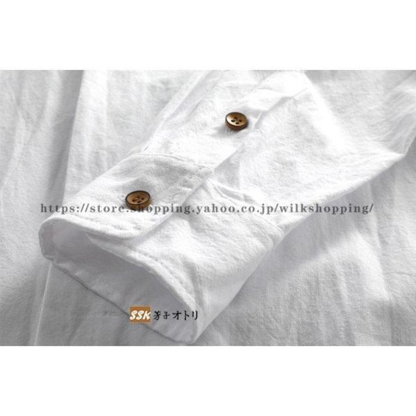リネンシャツメンズ長袖綿麻無地立ち襟30-50代春服秋服カジュアルWelina（株）おしゃれリネンコットントップス涼しいナチュラルメンズシャツ_11
