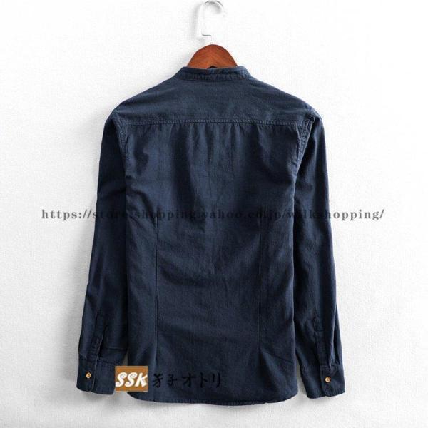 リネンシャツメンズ長袖綿麻無地立ち襟30-50代春服秋服カジュアルWelina（株）おしゃれリネンコットントップス涼しいナチュラルメンズシャツ_5