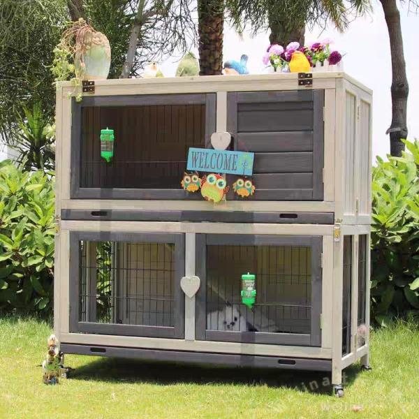 猫かご ケージ 2階建て ペットヴィラ 屋外/室内対応 うさぎの家 Welina 滑車付き キャットハウス 小動物飼育 猫小屋 ペット別荘 ホワイト