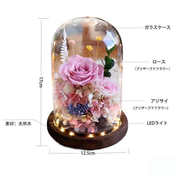 プリザーブドフラワー ガラスドーム LEDライト付き ギフト Welina 枯れない花 メッセージカード&手提げ袋付き ローズ贈り物 誕生日/記念日_1