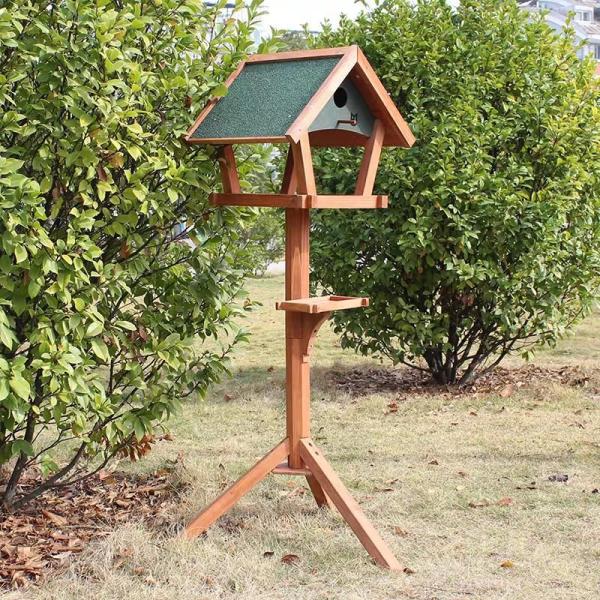 野鳥の餌台 木製 屋外バードフィーダー 屋根付き 自立式 高さ128cm Welina 庭/庭園 野鳥観察 設置簡単 ガーデニング装飾 鳥餌入れ