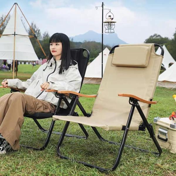 リクライニングローチェア アウトドアチェア 折りたたみ ハイバック 枕付き Welina 背もたれ調節可能 キャンプ デッキチェア レジャー くつろぎ椅子