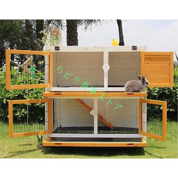 屋外ペットヴィラ ２階建て ウサギ/猫用ケージ 滑車付き Welina 全天候型ペットハウス おしゃれ小屋 通気性良い 掃除しやすい（ホワイト）