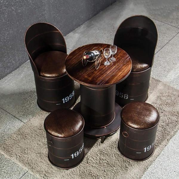 バーテーブル&椅子 5点セット レトロ インダストリアル Welina ドラム缶風 バー家具 錬鉄製 カフェ ミルクティー店 デザートショップ 店舗インテリアに_5