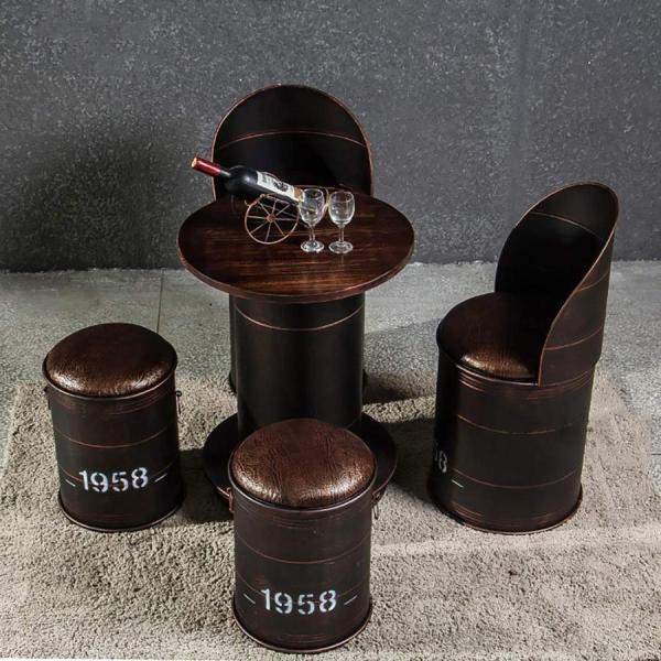 バーテーブル&椅子 5点セット レトロ インダストリアル Welina ドラム缶風 バー家具 錬鉄製 カフェ ミルクティー店 デザートショップ 店舗インテリアに_6