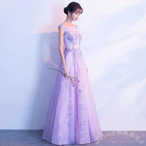 大人ドレス ピアノ発表会/演奏会 結婚式お呼ばれ ロングドレス Welina 他と被らない パープル 紫 ノースリーブ 袖なし 大きいサイズ 母親にも