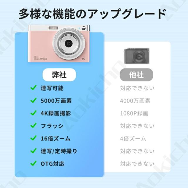 デジタルカメラ ビデオカメラ 4K 16倍ズーム 5000万画素 キッズカメラ 安い 軽量 2.88インチ 初心者 子供 向け ポケット デジカメ 自撮り 動画 撮影 プレゼント ビデオカメラ 小型 軽量 5000万画素 キッズカメラ 4k録画 16