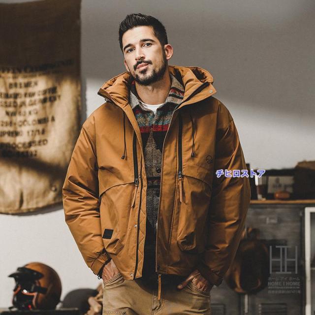 ダウンジャケット メンズ 冬 フード おしゃれ かっこいい 暖かい アウター ブルゾン 防寒 防風 撥水 大きいサイズ 極暖ダウン ダウン90 秋服 冬服 秋 冬 秋冬