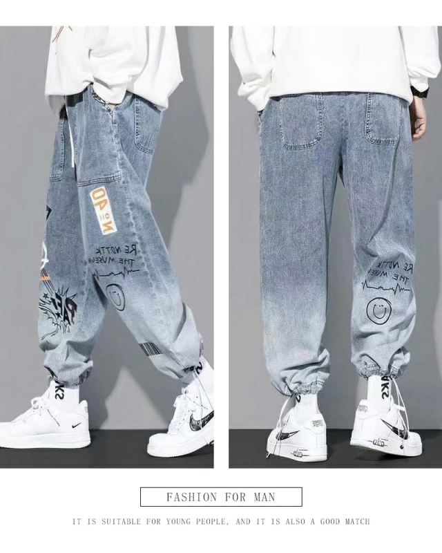 デニムパンツ メンズ ストリート デニムパンツ サルエル ジーンズ 九分