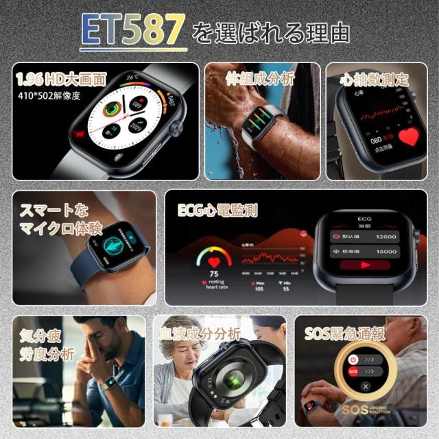 スマートウォッチ 日本製センサー 心電図ECG+PPG 血糖値 血圧測定 尿酸血中