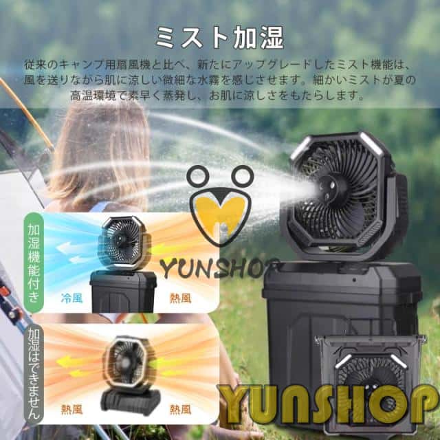 アウトドア扇風機 冷風機 ミストファン 20000mAh 大容量バッテリー