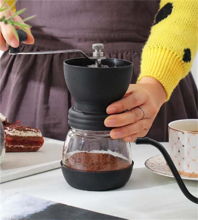 コーヒーミル 手動 手挽き コーヒーミル セラミック スケルトン ブラック コーヒードリッパー クリア コーヒードリップ 1~4杯用 【セッ 電気コーヒーミル