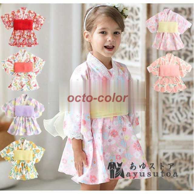 キッズ浴衣ドレス100cm 2点セット 浴衣ドレス＋帯 浴衣セット