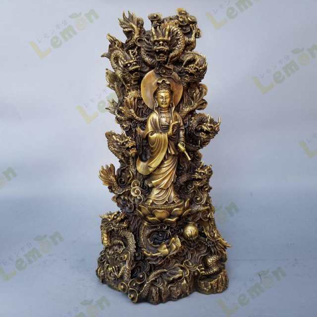 特大サイズ 九龍観音像 観音菩薩像 中国神話 竜生九子 仏像 縁起物